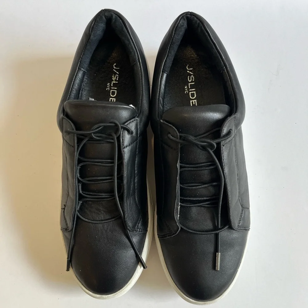 J Slides NYC Black Leather Platform Sneakers Size 8
